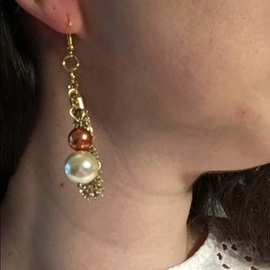 dangle earrings handmade Faux pearl and chain